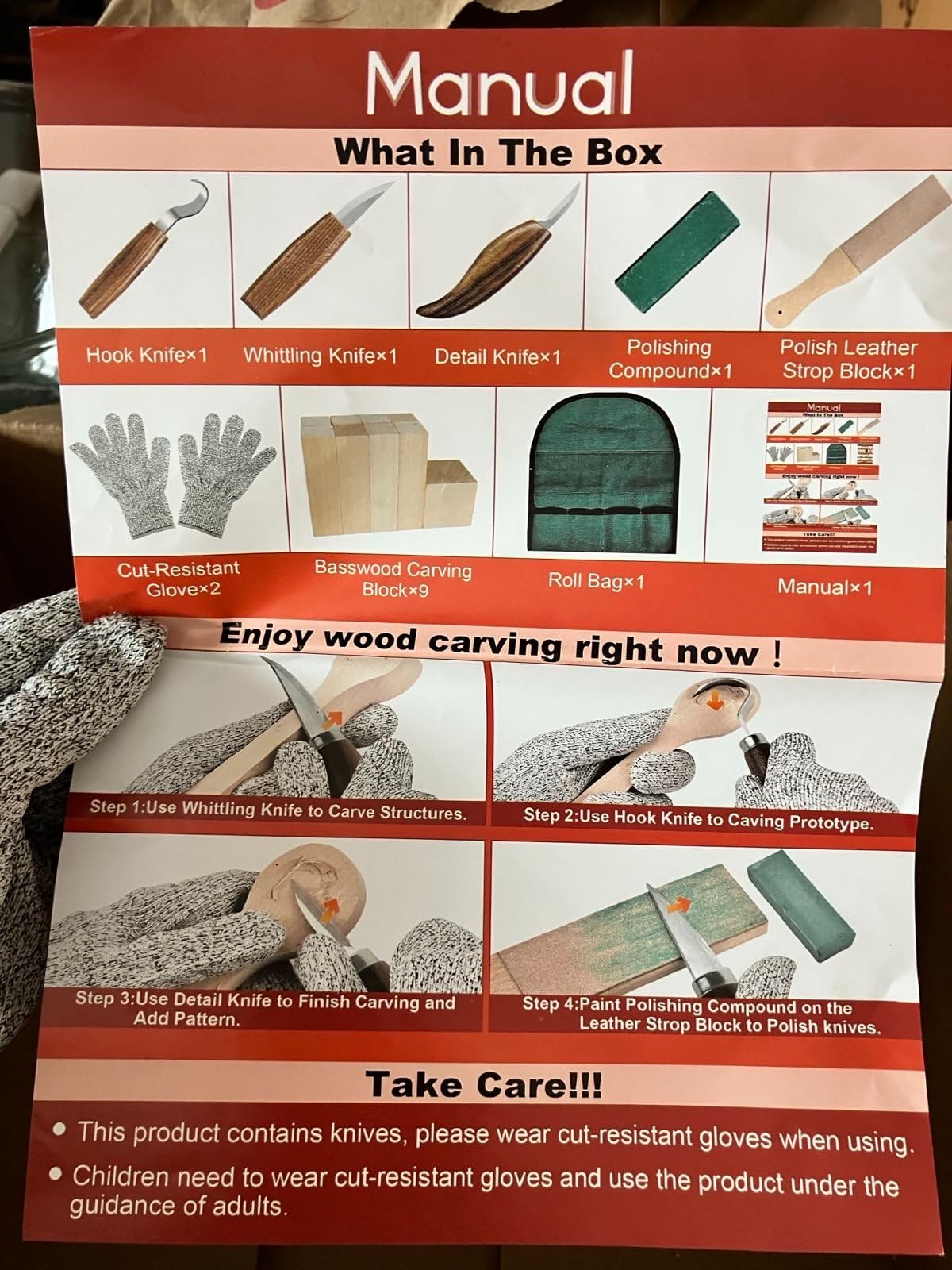 Wood Carving Kit, Whittling Kit for Beginners 17PCS Wood Carving Tools with 3PCS Whittling Knife 9PCS Basswood Blocks & Gloves & Strop Block & Polishing Compound Wood Carving Set Hobbies for Adults customer photo 2