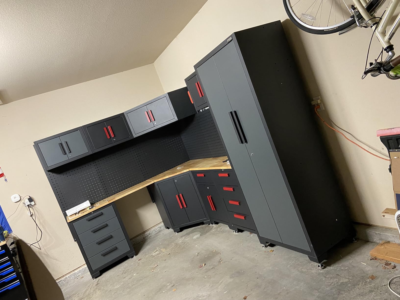 Garage Storage Cabinet System - 9-Pc Steel Workshop Set w/Workbench Includes Cabinet Drawers & Pegboard | Gray Tool Organization System for Garage/Workshop customer photo 2