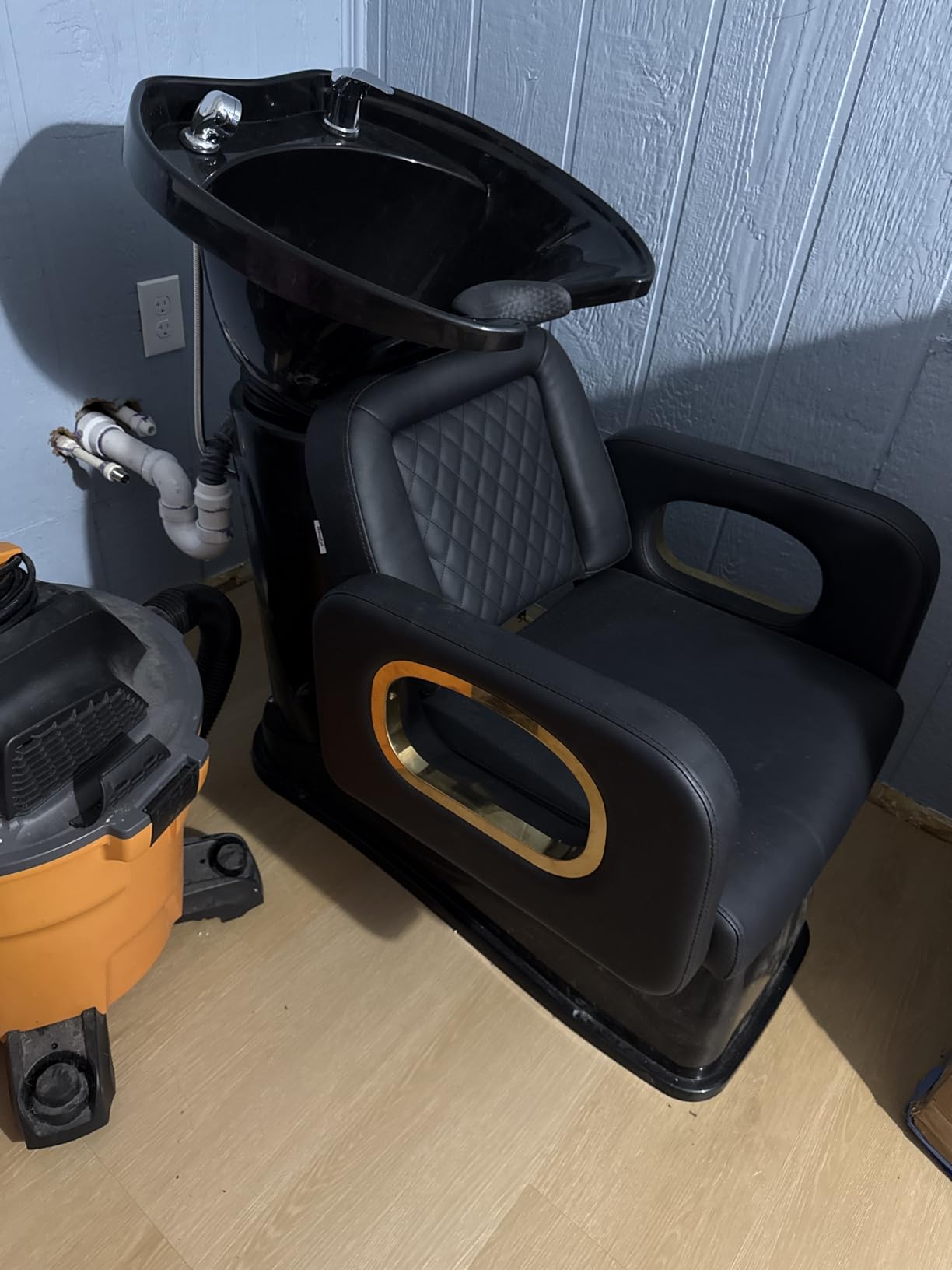 Baasha Black and Gold Shampoo Chair, Professional Shampoo Bowl and Chair Set for Salon, Comfortable Barber Backwash Chairs with Memory Sponges Cushion, Hair Washing Station for Barbershop customer photo 1