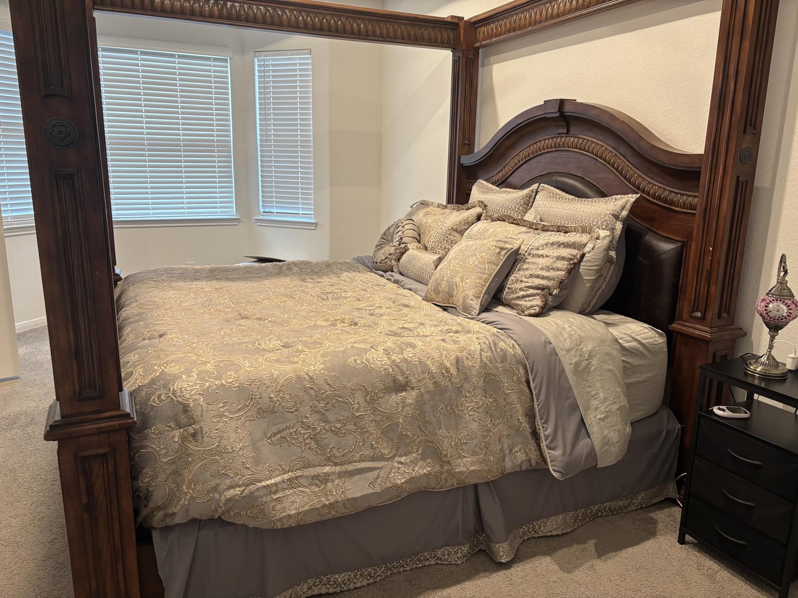 Loom and Mill 9-Piece Jacquard Comforter Set King, Royal Elegant Damask Design Comforter Sets, Luxury Bedding Set with Bed Skirt, Euro Shams, Decorative Pillows, All Season (Gray+Beige Brown, King) customer photo 2
