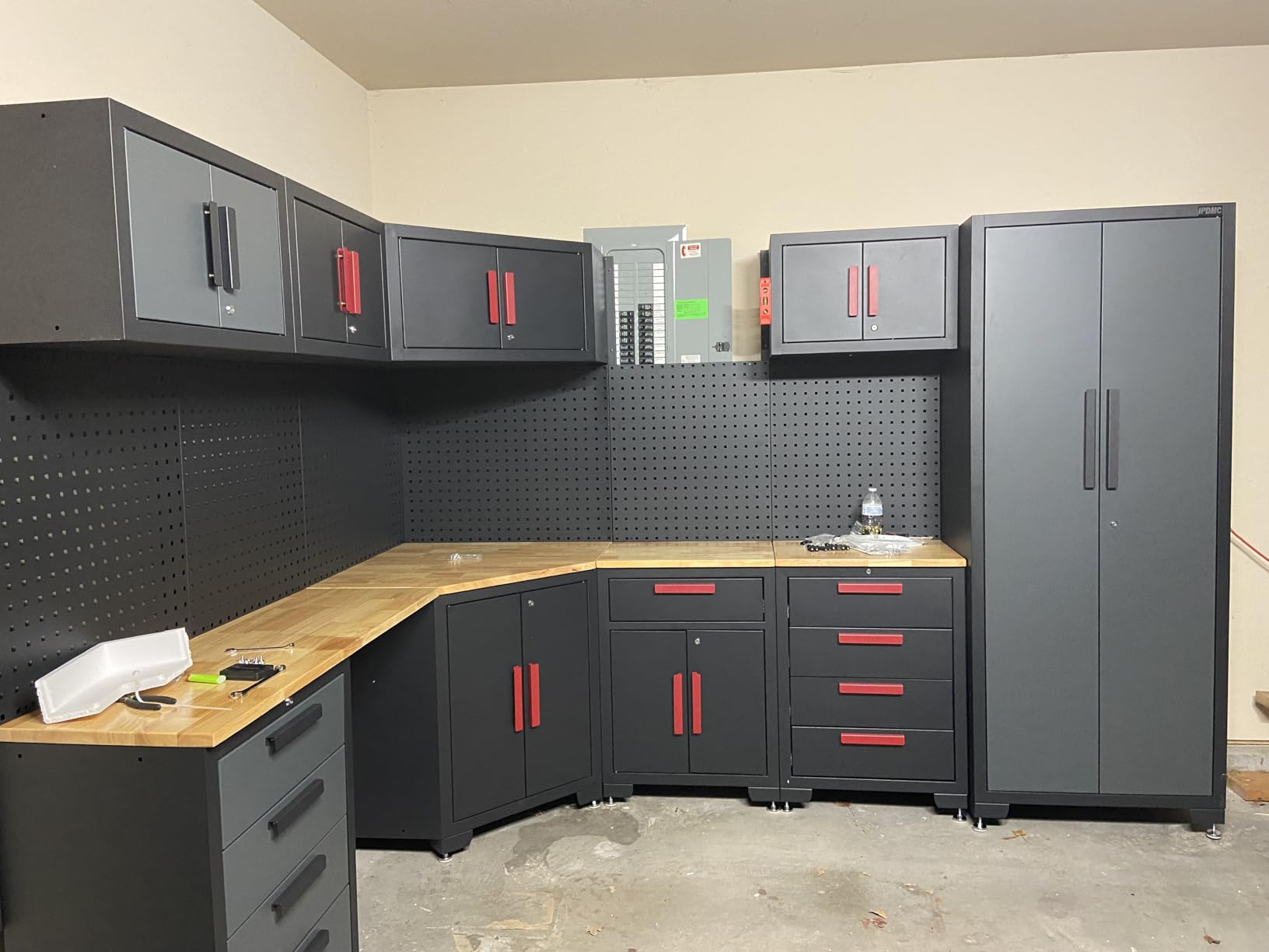 Garage Storage Cabinet System - 2x7-Pc Workshop Set w/Steel Cabinets & Workbench Includes Drawers & Pegboard | Heavy-Duty Tool Organization System for Garage/Workshop Storage customer photo 1