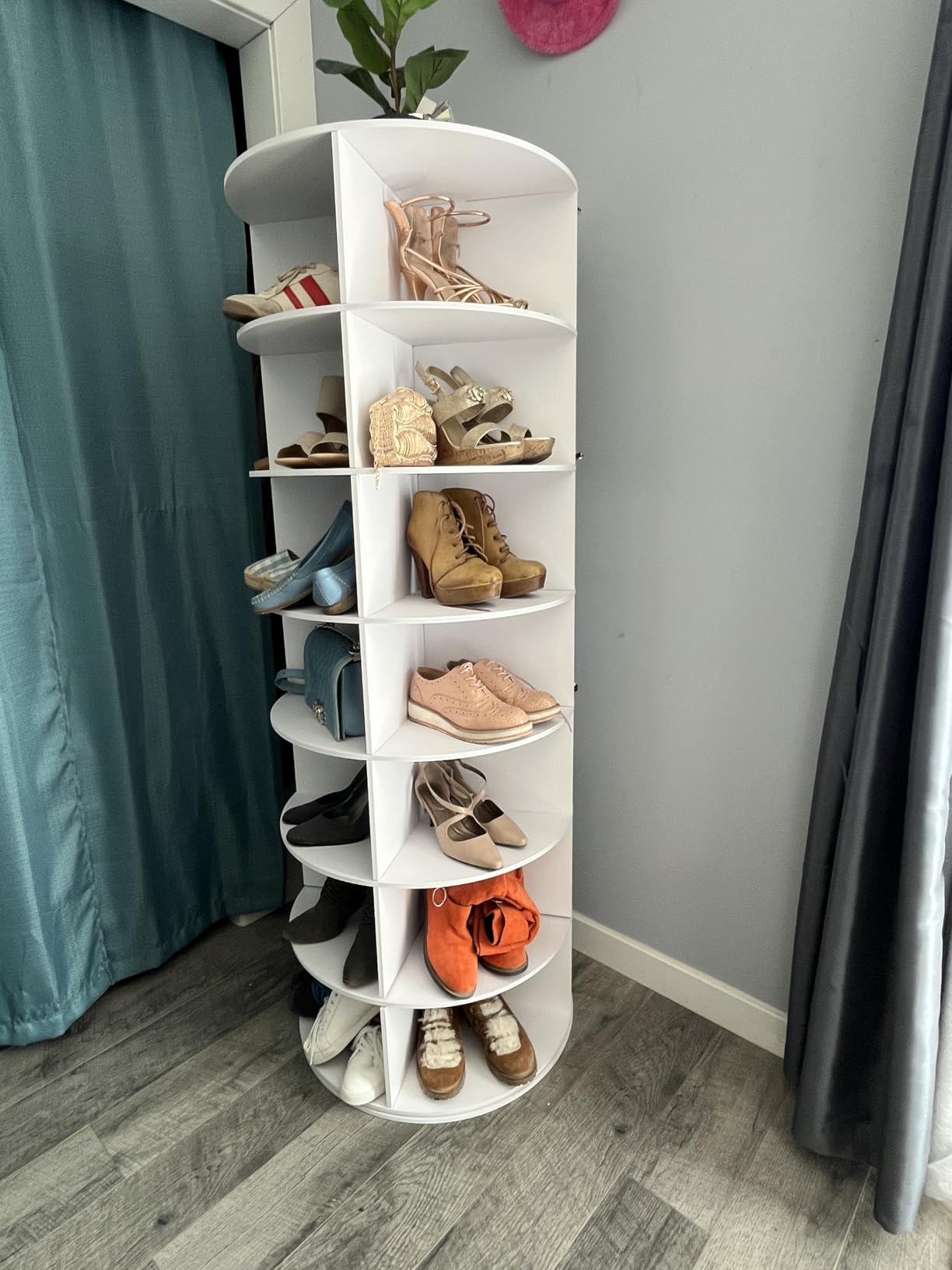 7 Tier Rotating Shoe Rack Tower, 360° Spinning Display Rack, Space Saving Storage Organizer with Lazy Susan for Closet, Hallway, Bedroom, Living Room, Dressing Room customer photo 1