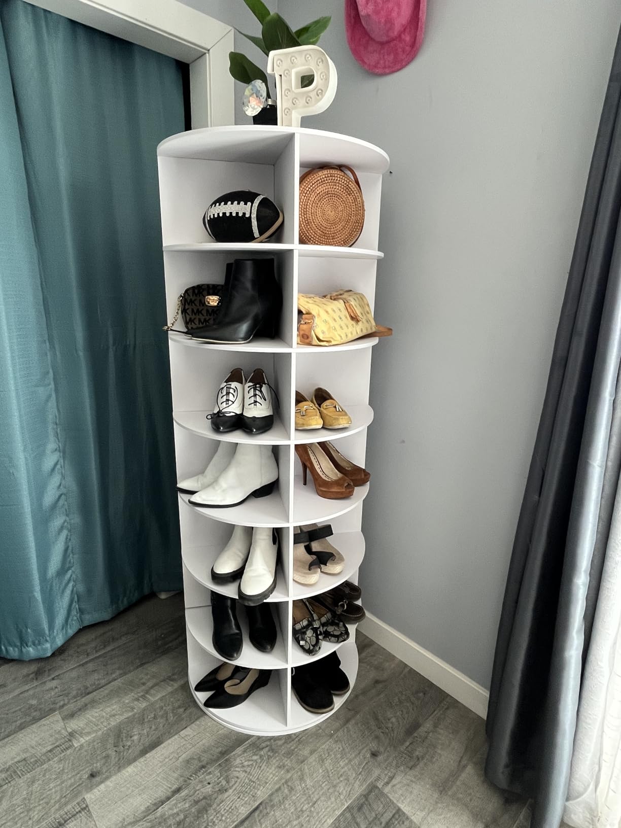 7 Tier Rotating Shoe Rack Tower, 360° Spinning Display Rack, Space Saving Storage Organizer with Lazy Susan for Closet, Hallway, Bedroom, Living Room, Dressing Room customer photo 2