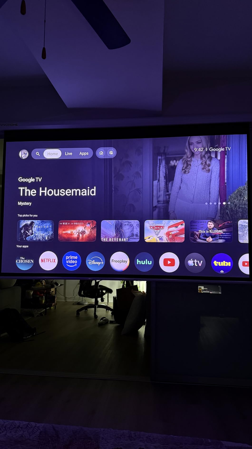 VIVOHOME Motorized Projector Screen with Remote, 16:9 100 Inch Auto Electric Projection Screen, HD 4K Movie Screen for Home Theater, Cinema, Office (87 x 49 White) customer photo 2