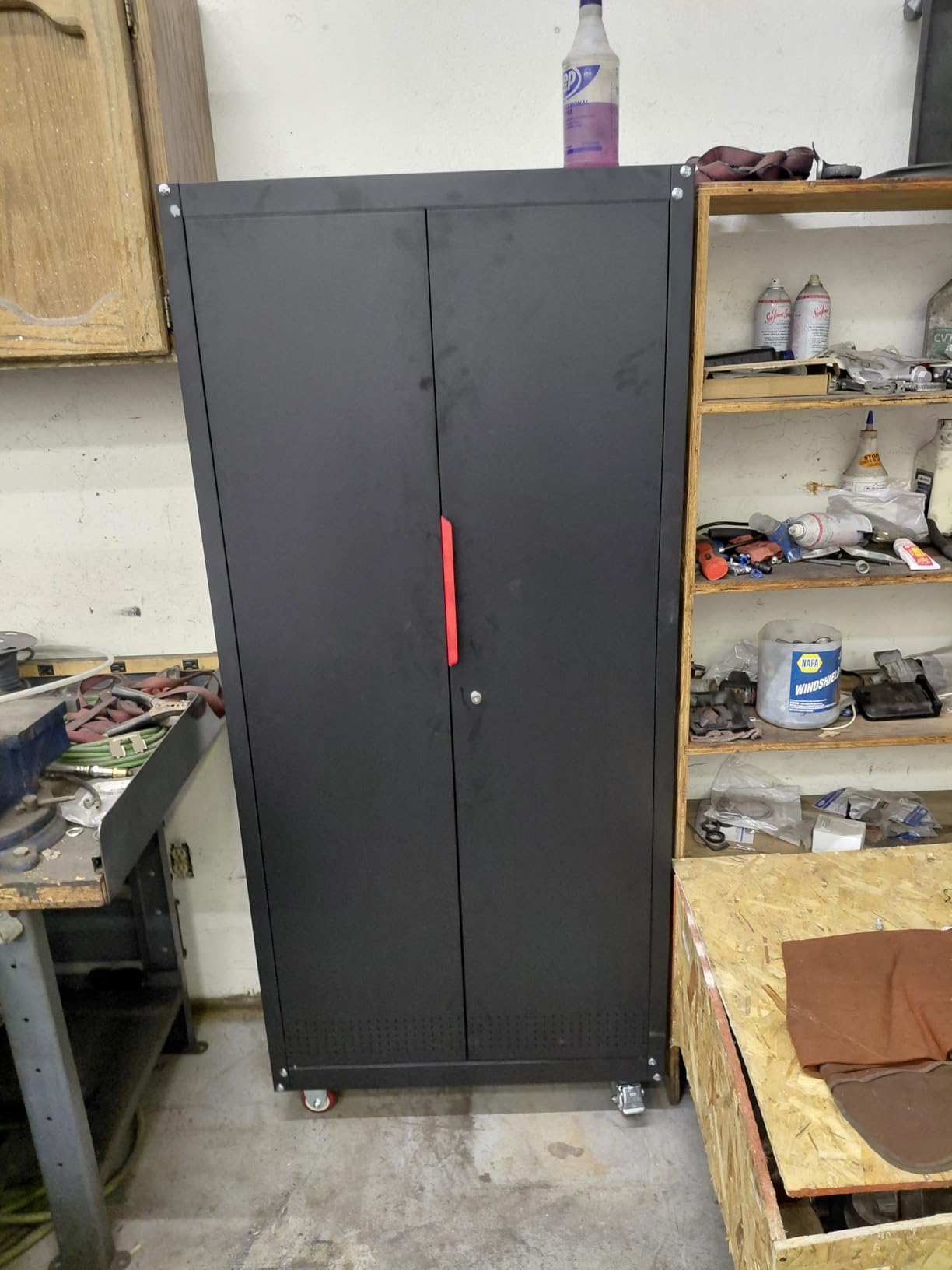 Rolling Garage Cabinets, Garage Storage Cabinet with Wheels and Workbench, Metal Cabinet with Doors and Shelf, Lockable Metal Storage Cabinets, for Home, Garages, Repair Stores, Warehouses customer photo 1