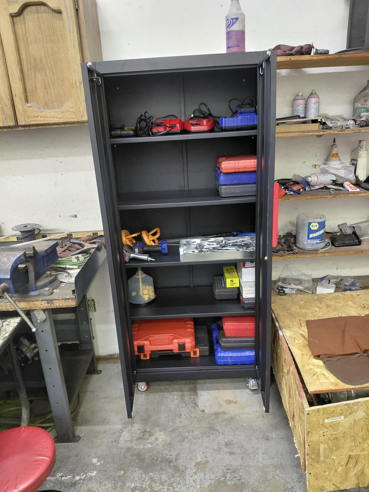 Rolling Garage Cabinets, Garage Storage Cabinet with Wheels and Workbench, Metal Cabinet with Doors and Shelf, Lockable Metal Storage Cabinets, for Home, Garages, Repair Stores, Warehouses customer photo 2