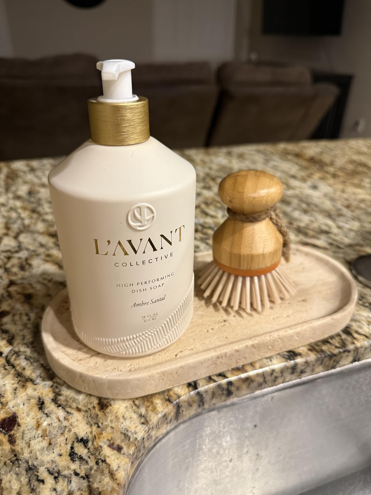 Beige Travertine Vanity Tray | Natural Stone Bathroom Organizer | Perfume & Jewelry Storage for Spa, Bedroom, Kitchen | Non-Slip Waterproof Design, 9.8