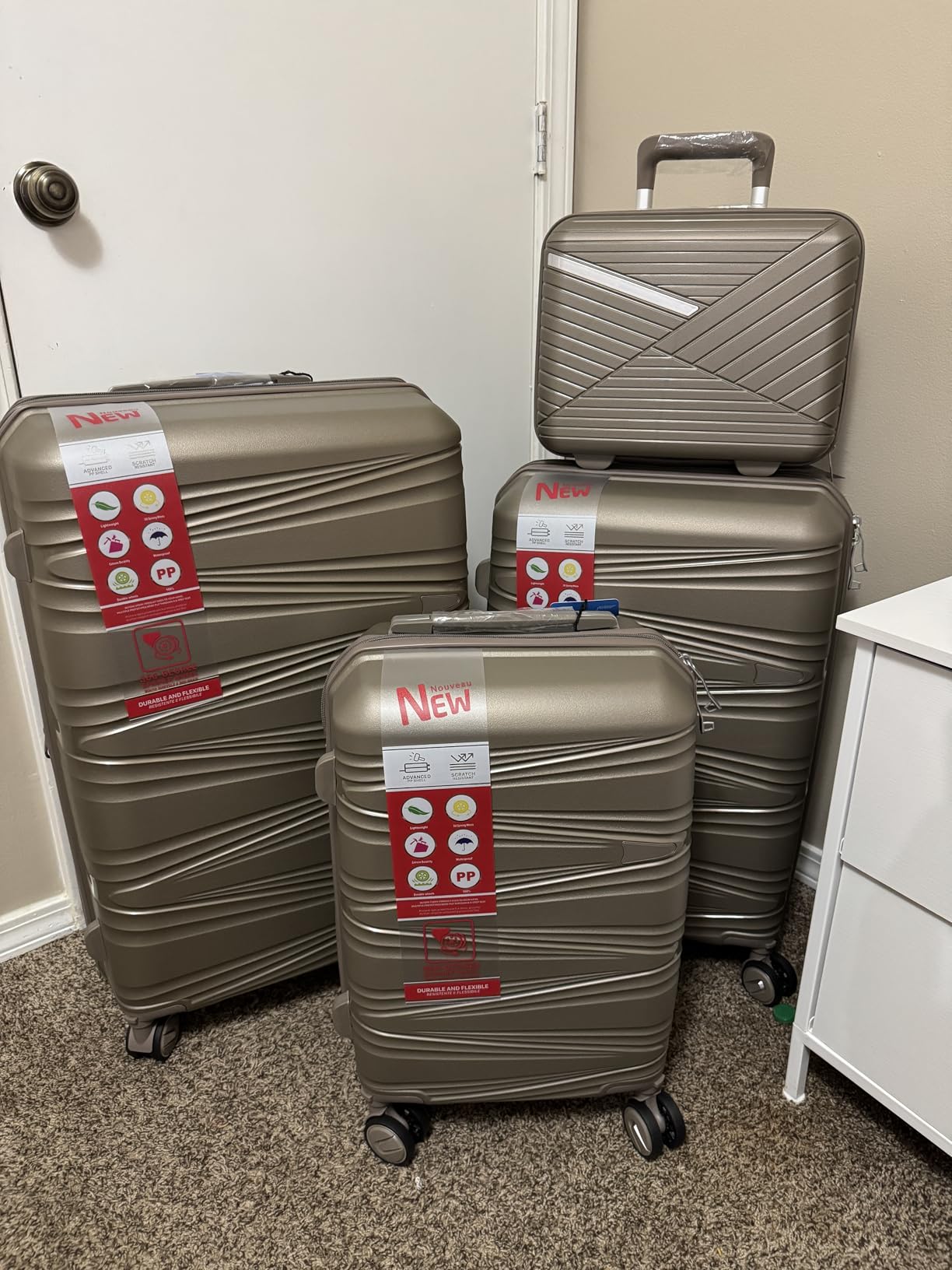 4 Piece Luggage Set PP Hardshell, Expandable Suitcase Set (20/24/28) with 14
