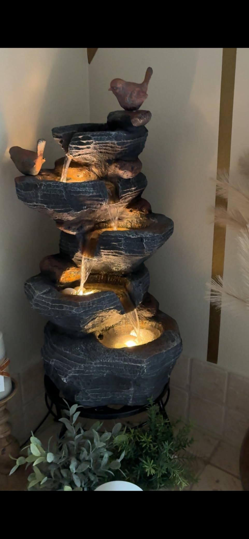 5-Tiers Cascading Rock Water Fountain Outdoor - Waterfalls Fountains with LED Lights, Outdoor/Indoor Resin Water Feature Fountain for Patio, Garden, Backyard, Deck, Porch, Home Decor customer photo 1