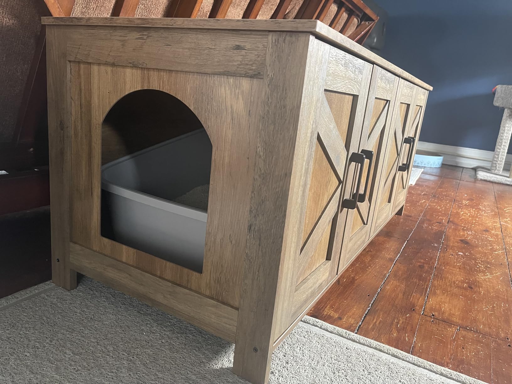 Homhedy Cat Litter Box Enclosure,Litter Box Furniture Hidden with Barn Door,Wooden Cat Washroom Furniture,Fit Most of Litter Box, Green, CL50L customer photo 1