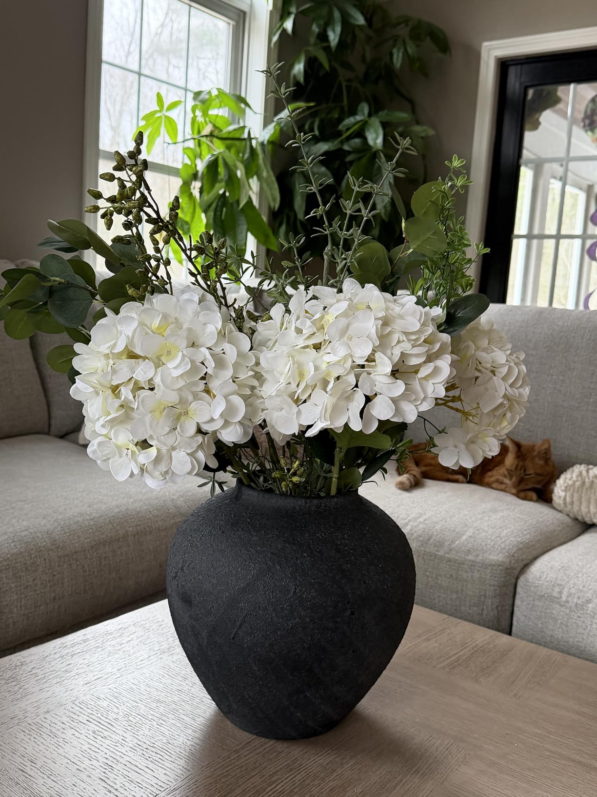 Real Touch White Faux Hydrangea And Eucalyptus Arrangement - Hyper Realistic Artificial Flowers Centerpiece for Kitchen Dining Coffee Table Decor customer photo 1