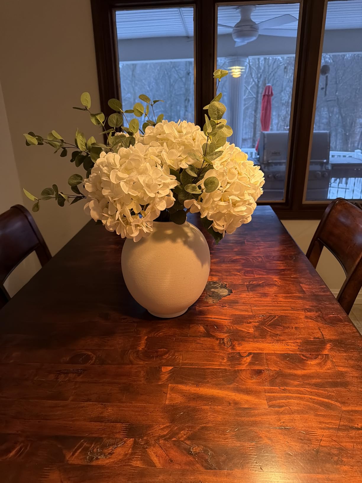 Real Touch White Faux Hydrangea And Eucalyptus Arrangement - Hyper Realistic Artificial Flowers Centerpiece for Kitchen Dining Coffee Table Decor customer photo 2