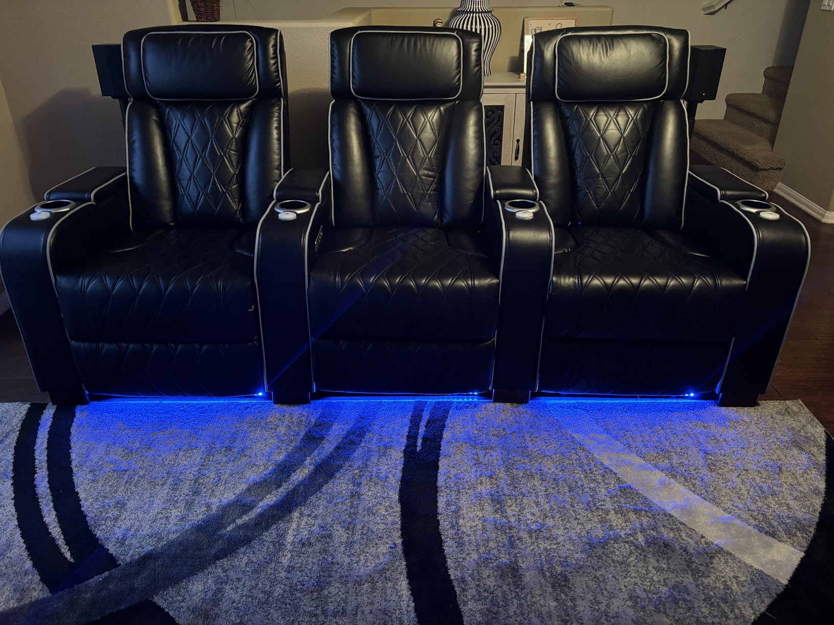 Power Reclining Sofa Home Theater Seating with Adjustable Headrest, Breathable Leather Electric Recliner with LED Lighting, Cup Holders, USB Charging & Tray Table customer photo 1