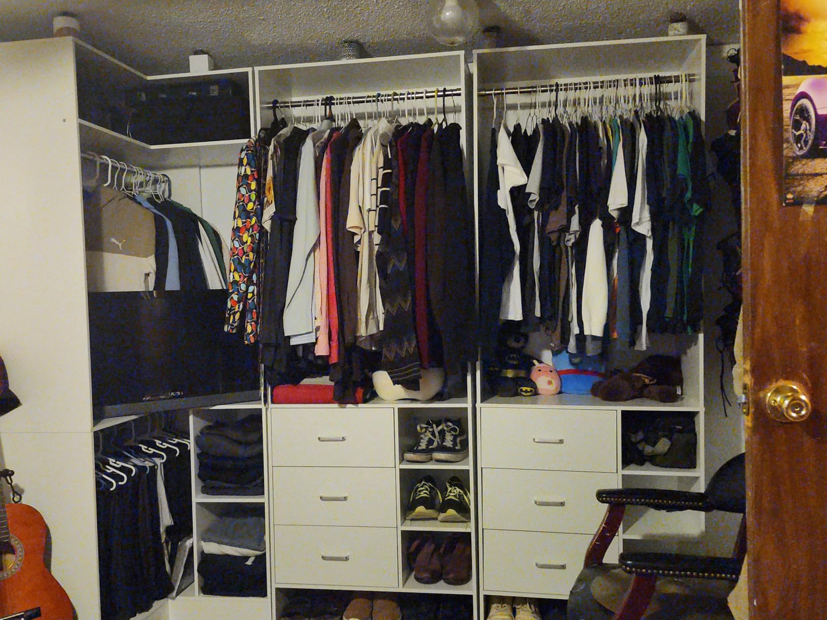 Aheaplus Closet System with 6 Drawers, 4 Hanging Rods & Corner Tower, Corner Closet System with Hanging, 80.9