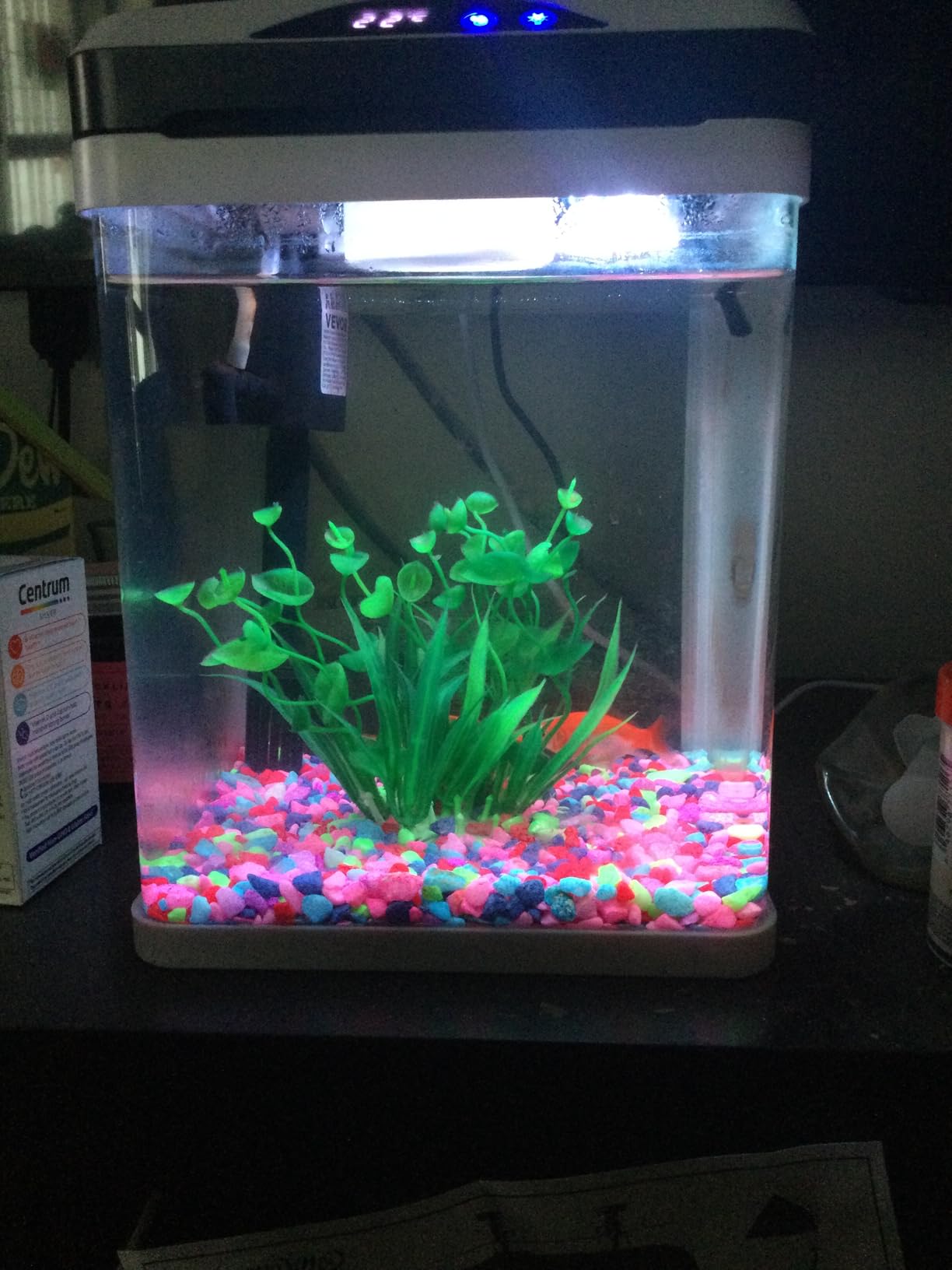 VEVOR Fish Tank Aquarium, 5 Gallon Square Ultra-Clear Glass Starter Smart Tank Adjustable 3 Color Lighting, Self Cleaning System Fishbowl for Freshwater & Saltwater Fish Home, Office, or Pet Use customer photo 1