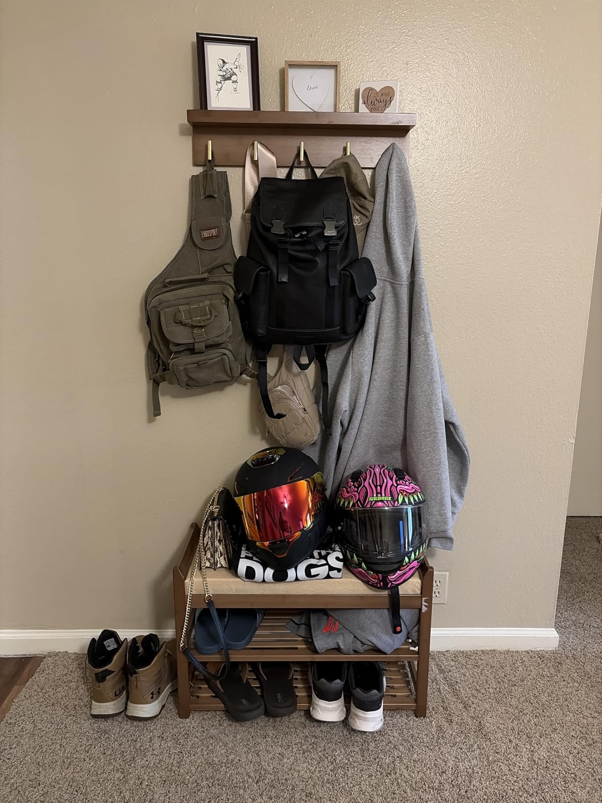 PETKABOO Hall Tree with Bench and Shoe Storage, Coat Rack Shoe Bench Set with Seat Cushion and 6 Hooks for Entryway, Hallway, Living Room and Bedroom customer photo 1