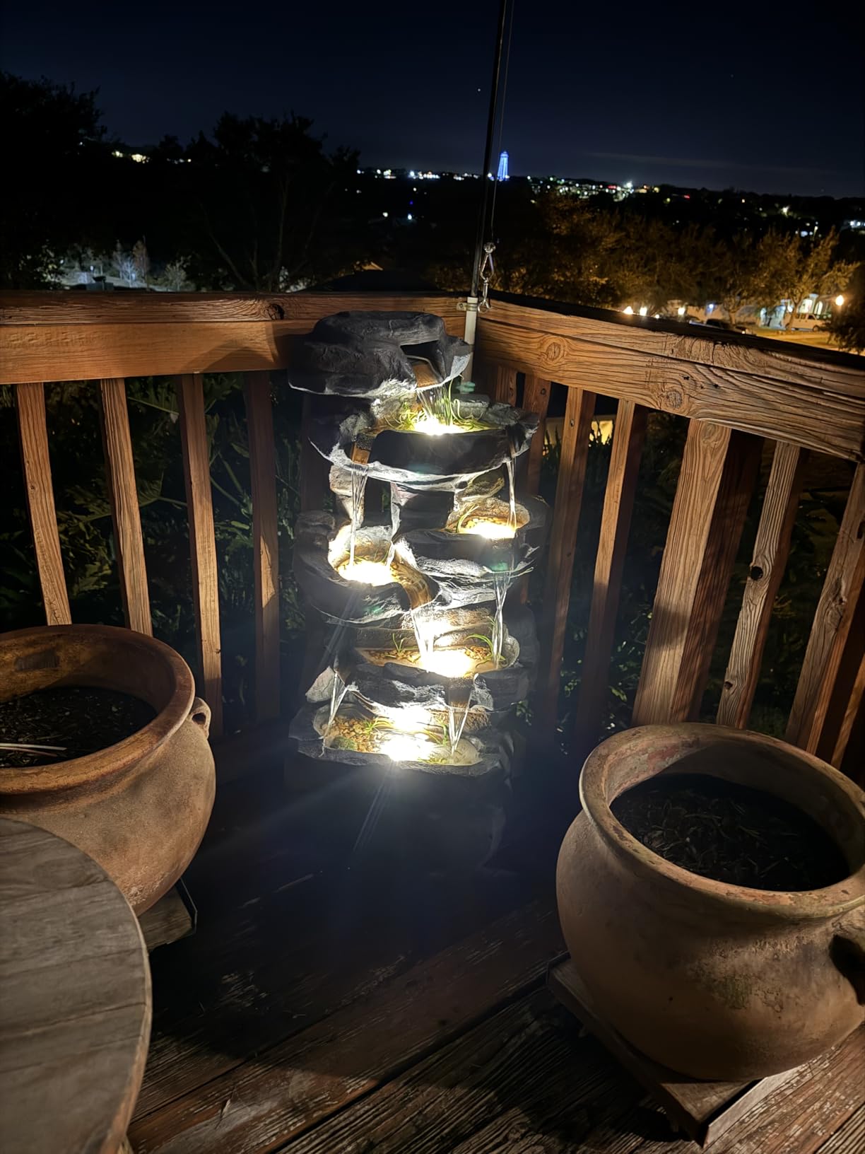 Water Fountain Outdoor 5-Tiers Large Cascading Realistic Tree Trunk Natural Waterfall Outdoor Fountain Resin Imitation Wood with LED Lights for Garden, Patio, Porch customer photo 2