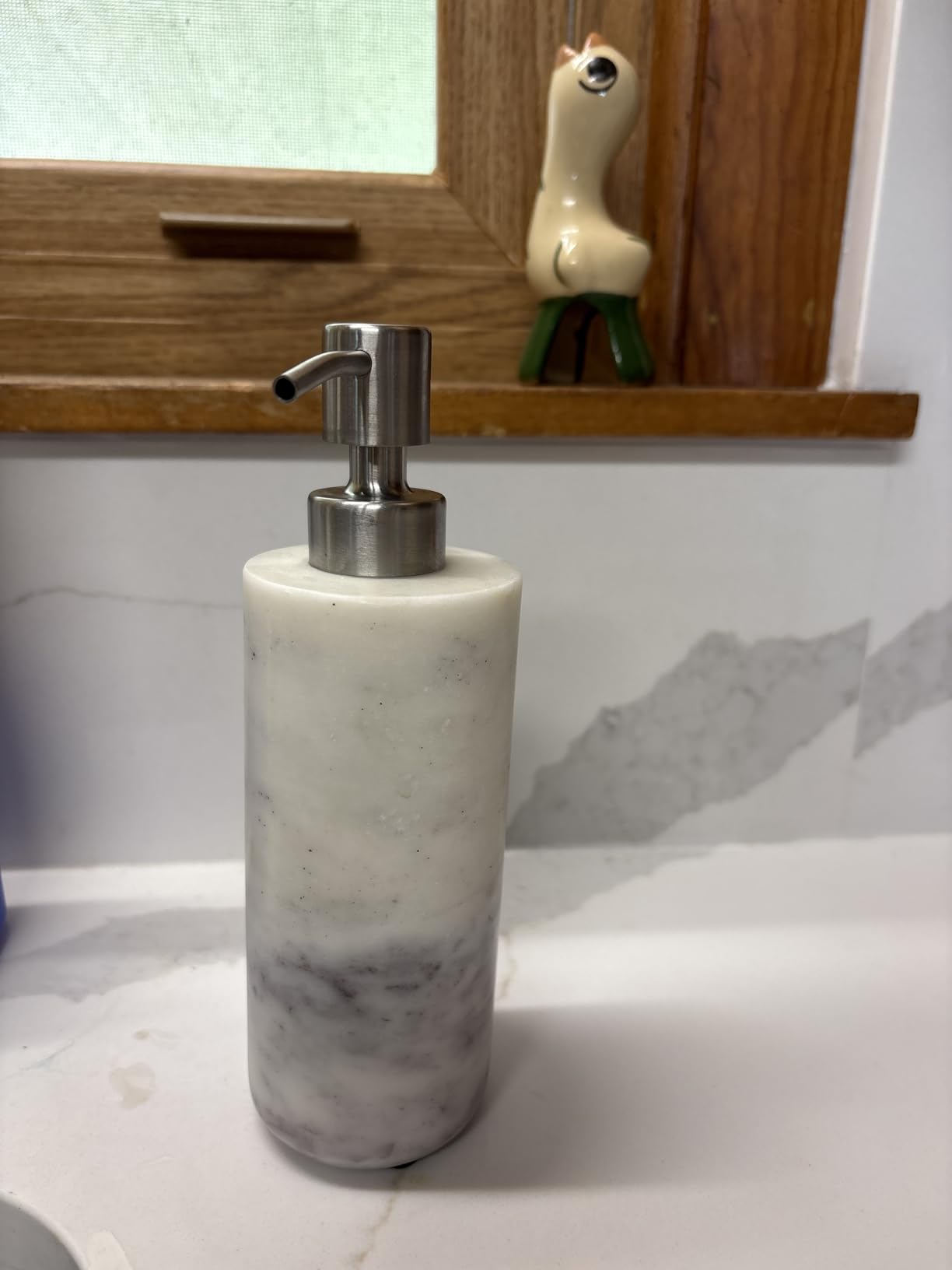 Cork & Mill Marble Soap Dispenser for Bathroom Countertop or Kitchen Sink, Real Natural White Stone with Stainless Steel Pump Top, Ideal for Lotion, Liquid Dish or Hand Soap, Modern Bath Accessories customer photo 1