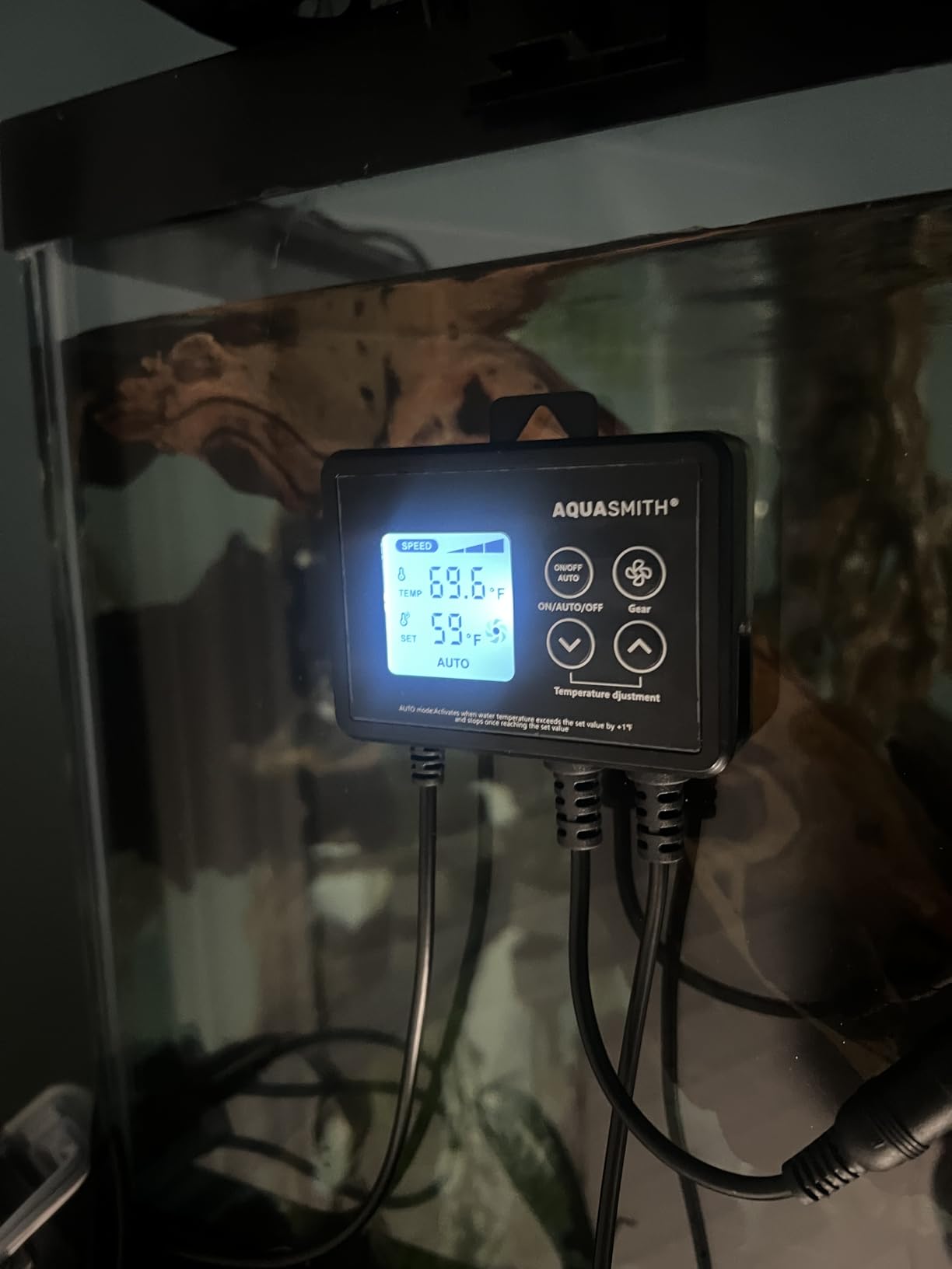 Aquarium Chiller Fan, Fish Tank Cooler with Temperature Control, Minimum Setting 59℉, Auto Start/Stop, Refrigeration Effect 3-7℉, 3-Speed Modes, for Axolotl Seawater Freshwater Coral Grass Tank customer photo 2