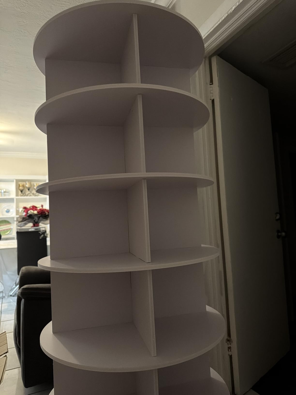 Rotating Shoe Rack 7 Tier Spinning Shoes Organizer Tower for 28-32 Pairs Lazy Susan 360 Revolving Shoe Storage Cabinet Rotate Shoe Handbag Rack Round Carousel for Closet, Bedroom (White) customer photo 2