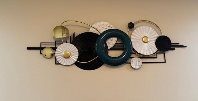 Metlzks Modern Abstract Metal Wall Art, Large 59x21 Inches Wall Sculptures, Geometric Circles Design, Blue Black White customer photo 2