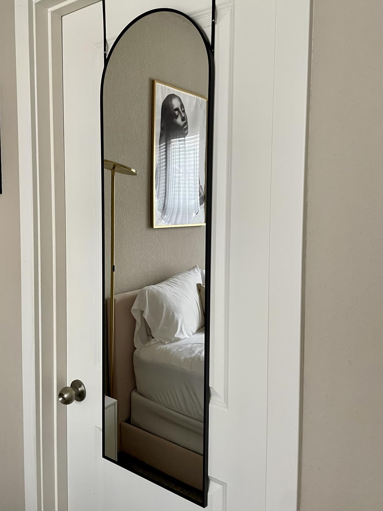 KOMCOTE Full Length Floor Mirror, 91x46 Inch Oversized Arched Standing Mirror in Gold for Bedroom, Living Room, Dressing Room - Elegant Freestanding Leaning Mirror Decor customer photo 1