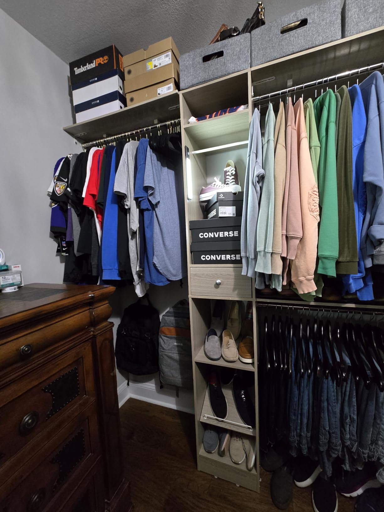 Unikito 75 Inch Closet System with 4 Drawers, 6.3FT Walk in Closet Organizer with Hanging Rods and Mirror Design, Reversible Large Closet Wardrobe with Shelves, Adjustable Closet Tower, White customer photo 1