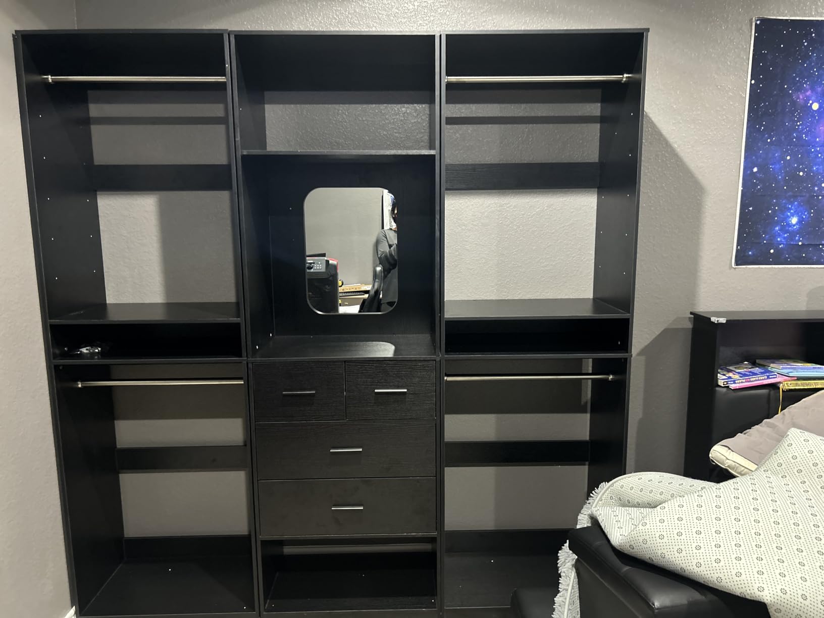 Unikito 75 Inch Closet System with 4 Drawers, 6.3FT Walk in Closet Organizer with Hanging Rods and Mirror Design, Reversible Large Closet Wardrobe with Shelves, Adjustable Closet Tower, White customer photo 2