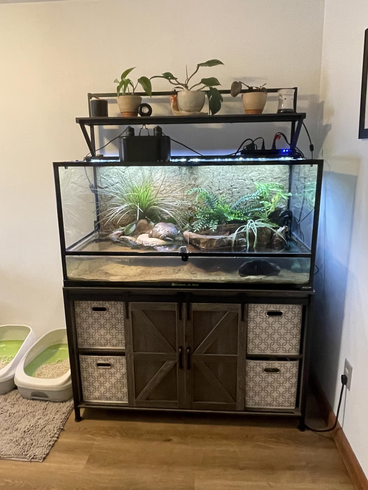VOWNER Farmhouse Reptile Tank Stand with Power Outlet, 48