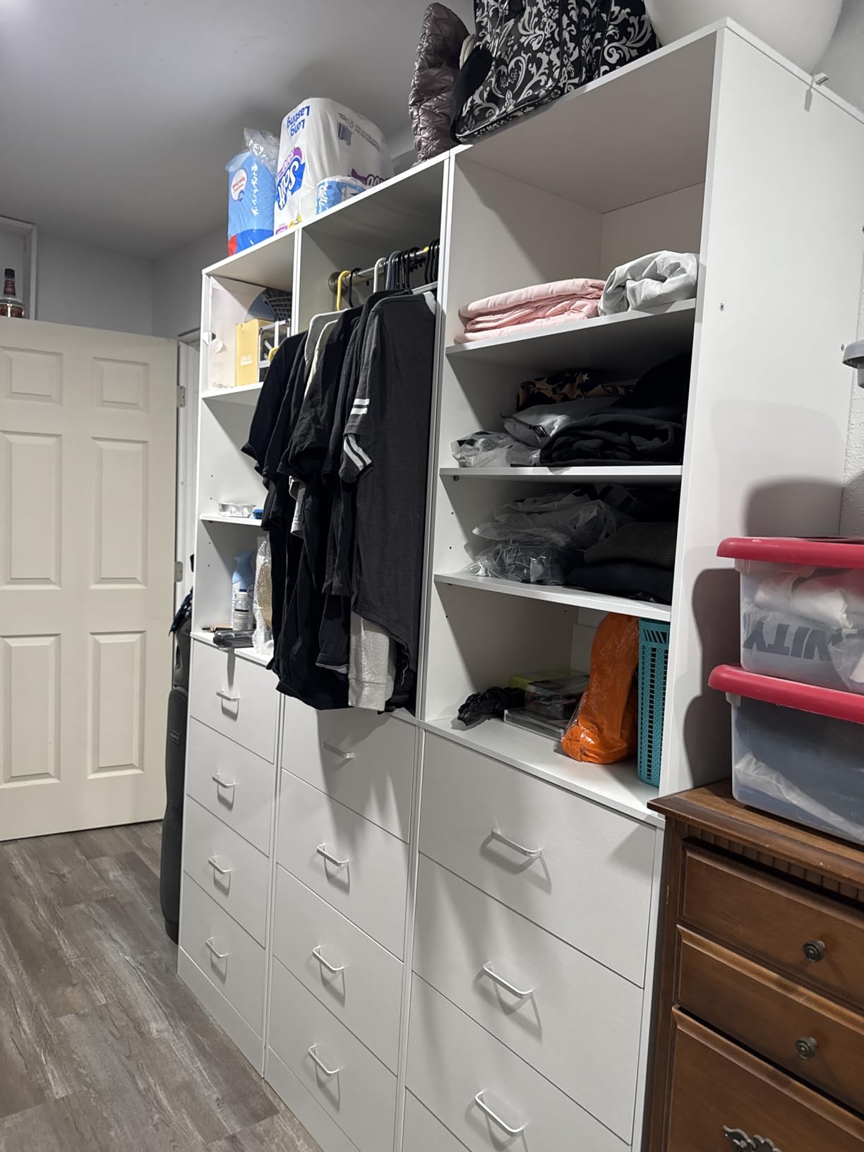 Aheaplus Closet Drawers Organizer System, 3.54FT Wood Closet System with 4 Drawers, Modular Walk-in Closets Storage Unit, Tall Bookshelf Storage Cabinet, White (2 Packs) customer photo 1