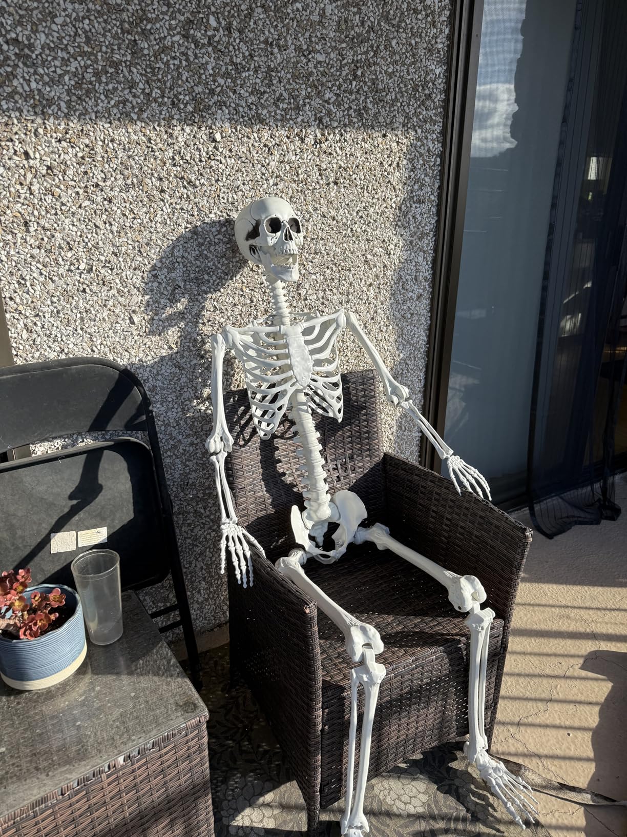 8ft Halloween Giant Skeleton - Posable with Glowing Eyes & Luminescent Paint, Tall Outdoor Skeleton Full Body Life-Like Bones for Halloween Decorations customer photo 1