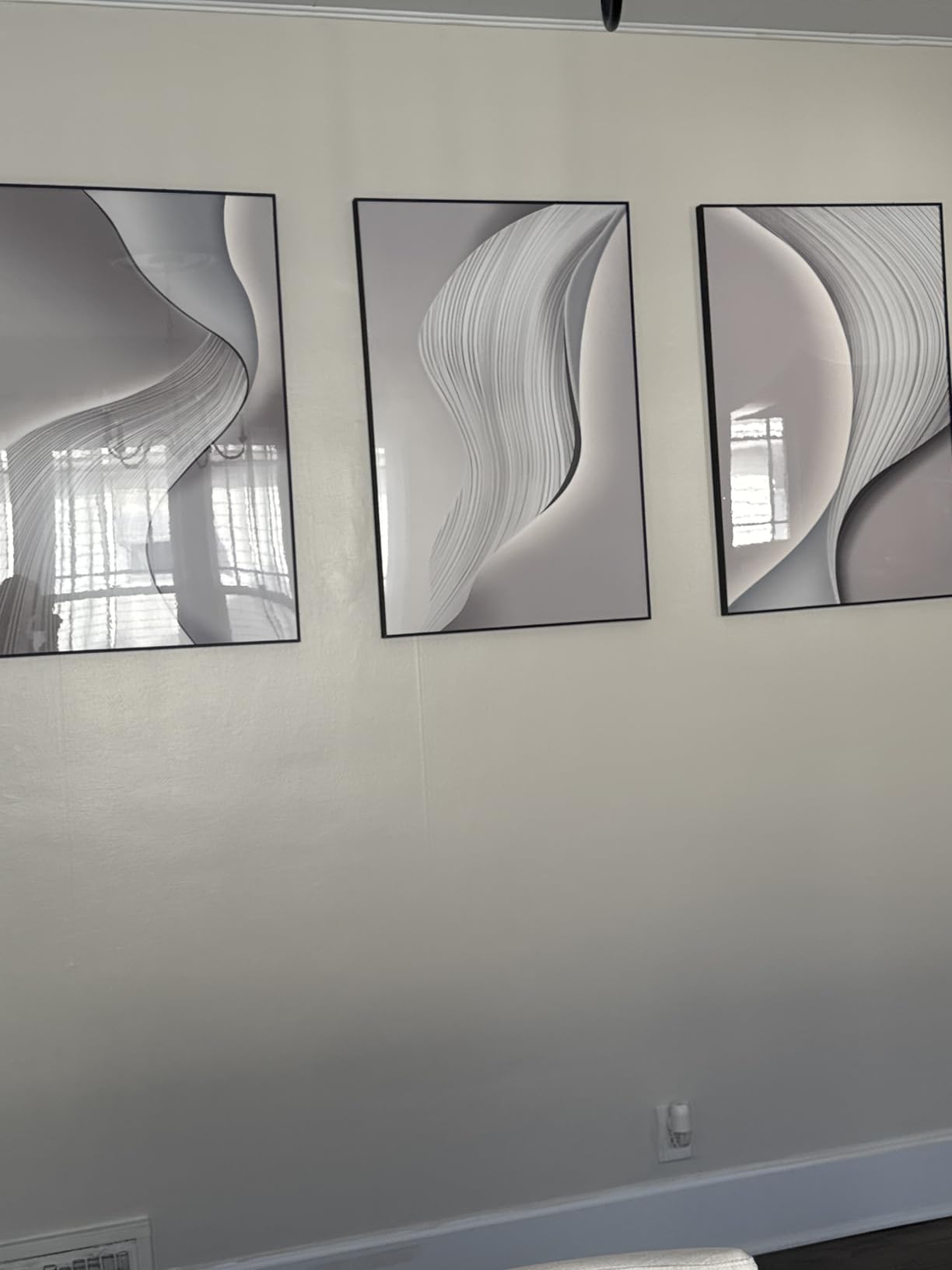 Framed Modern Luxury Wall Art for Living Room, Large White and Gold Leaf Artwork for Bedroom Walls, 3 Piece Contemporary Bright Style Abstract Prints for Office Hallway Wall Decor, 24x36 Inch customer photo 1
