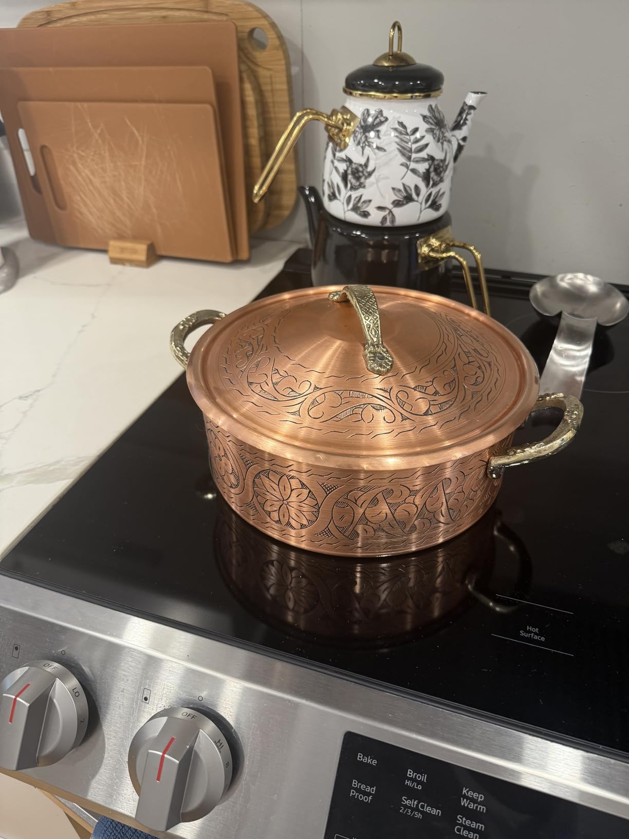 Vintage 100% Pure Solid Copper Hammered Handmade Engraved Cookware Cooking Stew Pot Braiser Lid Pan customer photo 1