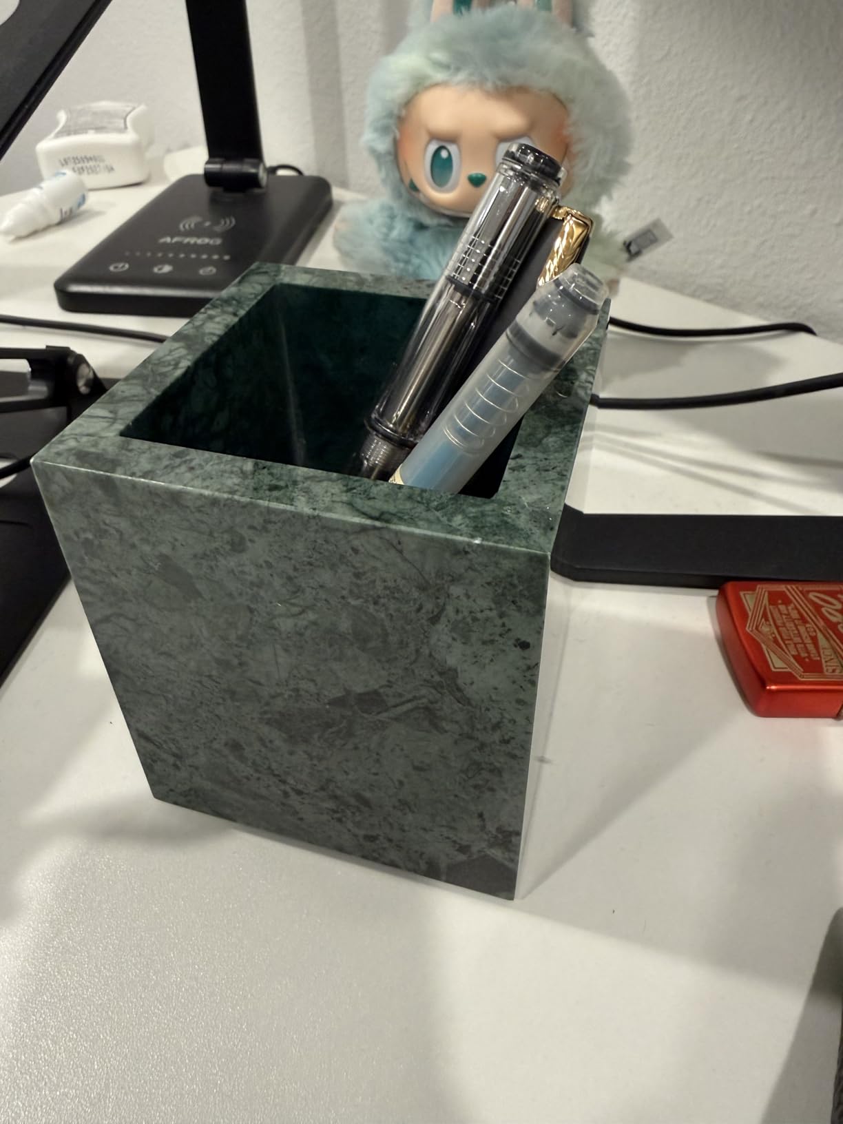 Natural Marble Toothbrush Holder for Bathroom Countertop (8.5x8.5x10cm) - Multifunctional Organizer for Makeup Brushes, Vanity Accessories & Utensils Sink(Carrara White) customer photo 1