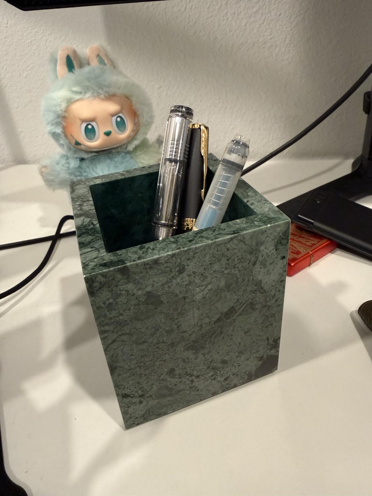 Natural Marble Toothbrush Holder for Bathroom Countertop (8.5x8.5x10cm) - Multifunctional Organizer for Makeup Brushes, Vanity Accessories & Utensils Sink(Carrara White) customer photo 2