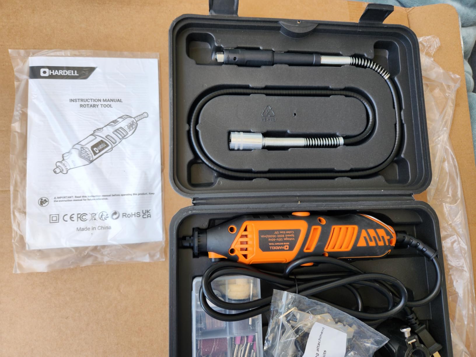 HARDELL 180W Corded Rotary Tool Kit 6 Variable Speeds with Flex Shaft, Chainsaw Sharpener, 8000-35000RPM 153pcs Accessories Kit for Sanding, Polishing, Cutting, Engraving, Carving customer photo 2