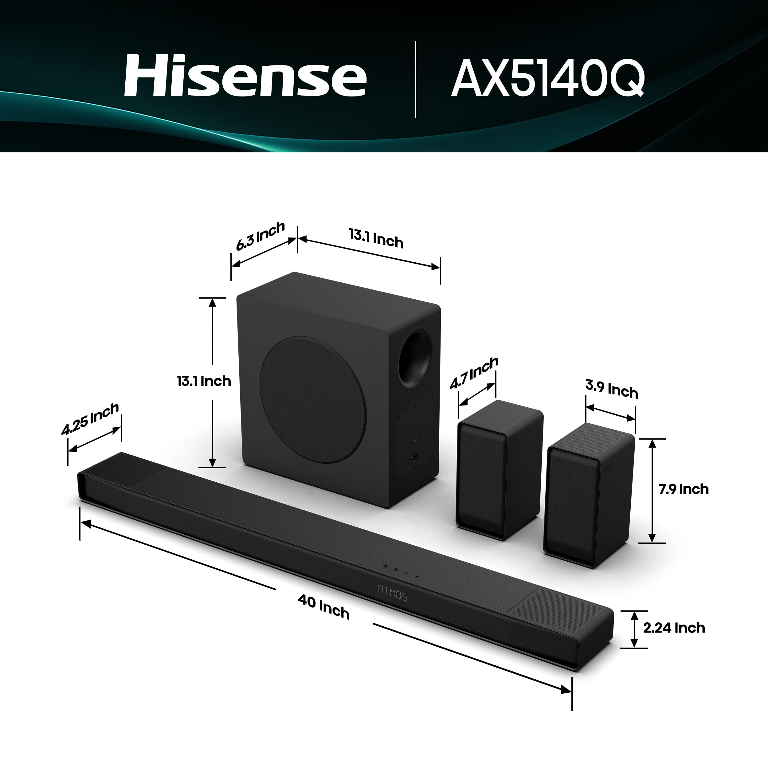 Hisense AX5140Q 5.1.4Ch Sound Bar with Wireless Subwoofer, Dolby Atmos, DTS:X, Bluetooth 5.3, Roku TV Ready, HDMI/AUX/ARC/Optical/USB, EzPlay, 7 EQ Modes, Hi Concerto, Room Calibration customer photo 1
