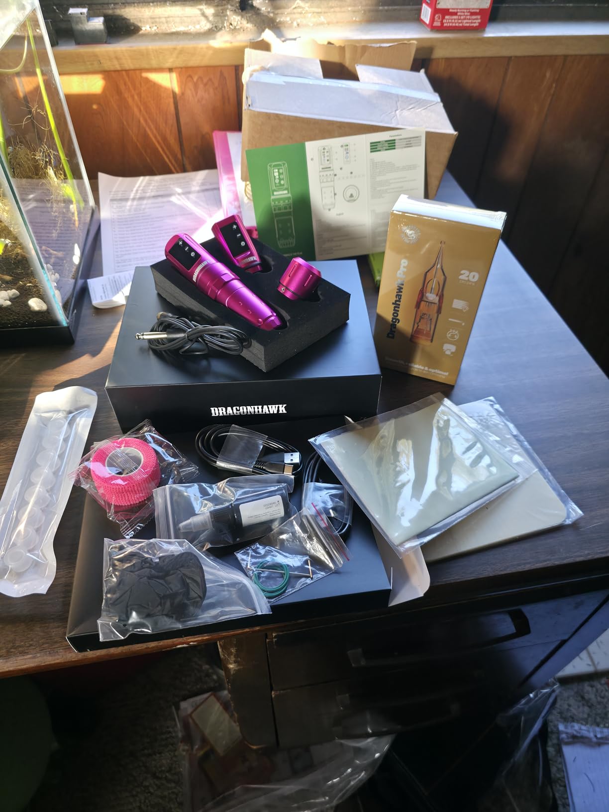 Dragonhawk Tattoo Kit, L3 Cordless/Cord Complete Tattoo Gun Rotary Pen Machine Kit, Powerful Mcore Motor, 2 Batteries Power Supply Tattoo Needles Cartridges for Pro Artists Pink Color customer photo 2