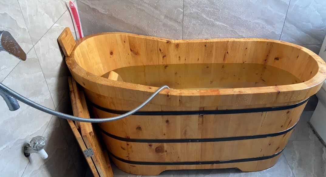 Multiple Sizes Soaking Tub Cedar Wood To Make An Adult Wooden Bathtub With Multiple Accessories (Natural Wood Color - Standard Package, 59 IN) customer photo 1