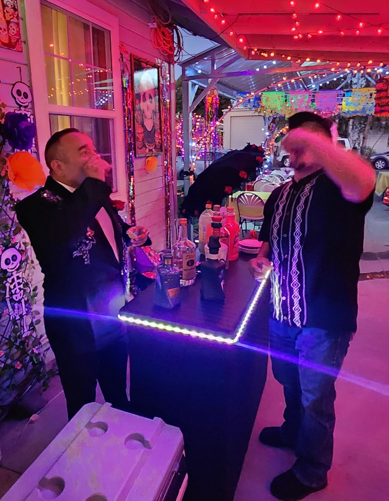 PartyLife Premium Portable Bar Table w/LED Lights, Wireless Remote, Folding Legs, Black Fabric Bar Skirt, 2 Storage Shelves & 2 Carrying Bags | Commercial Grade | Strong & Sturdy - White customer photo 2