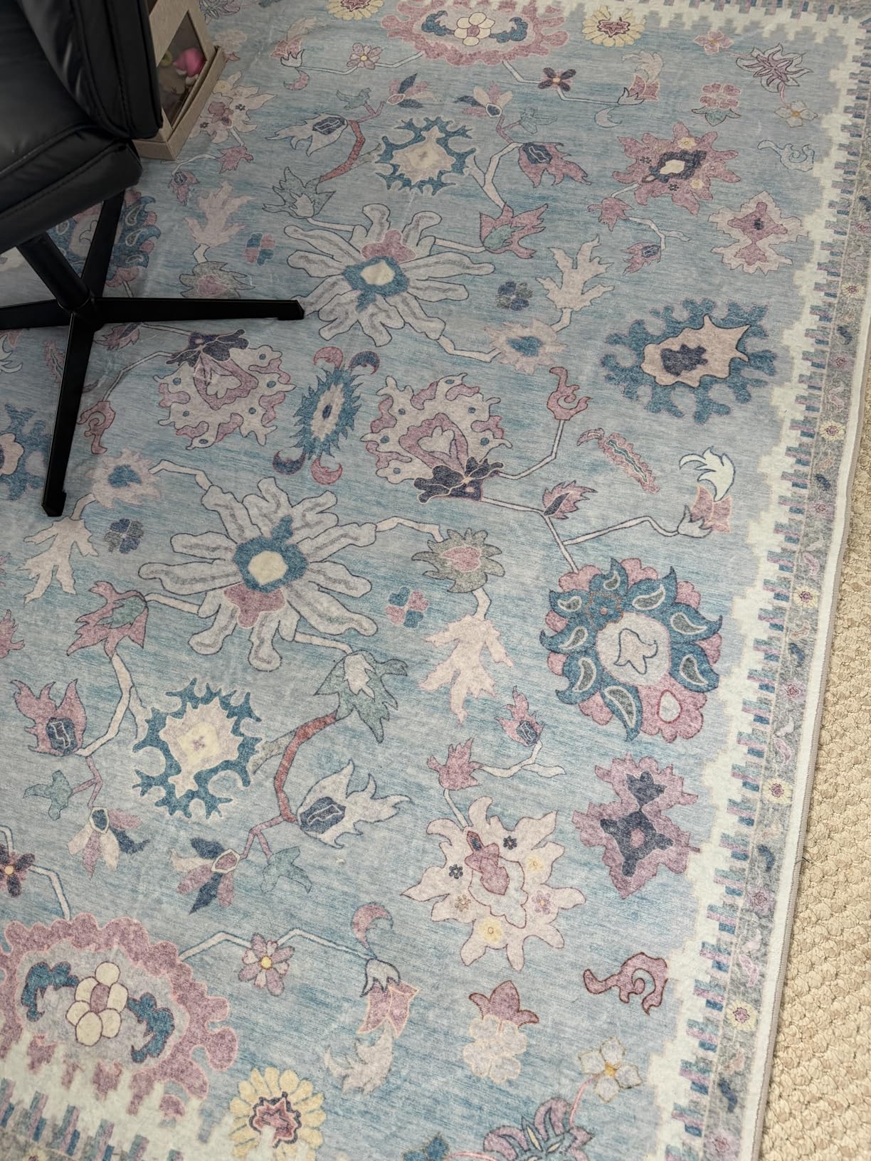 8x10 Washable Area Rugs - Modern Oushak Rug Vintage Floral Carpet for Living Room Non-Slip Low Pile Soft Machine Washable Carpet for Bedroom, Dining Room, Nursery, Farmhouse (8'x10', Pink and Blue) customer photo 1
