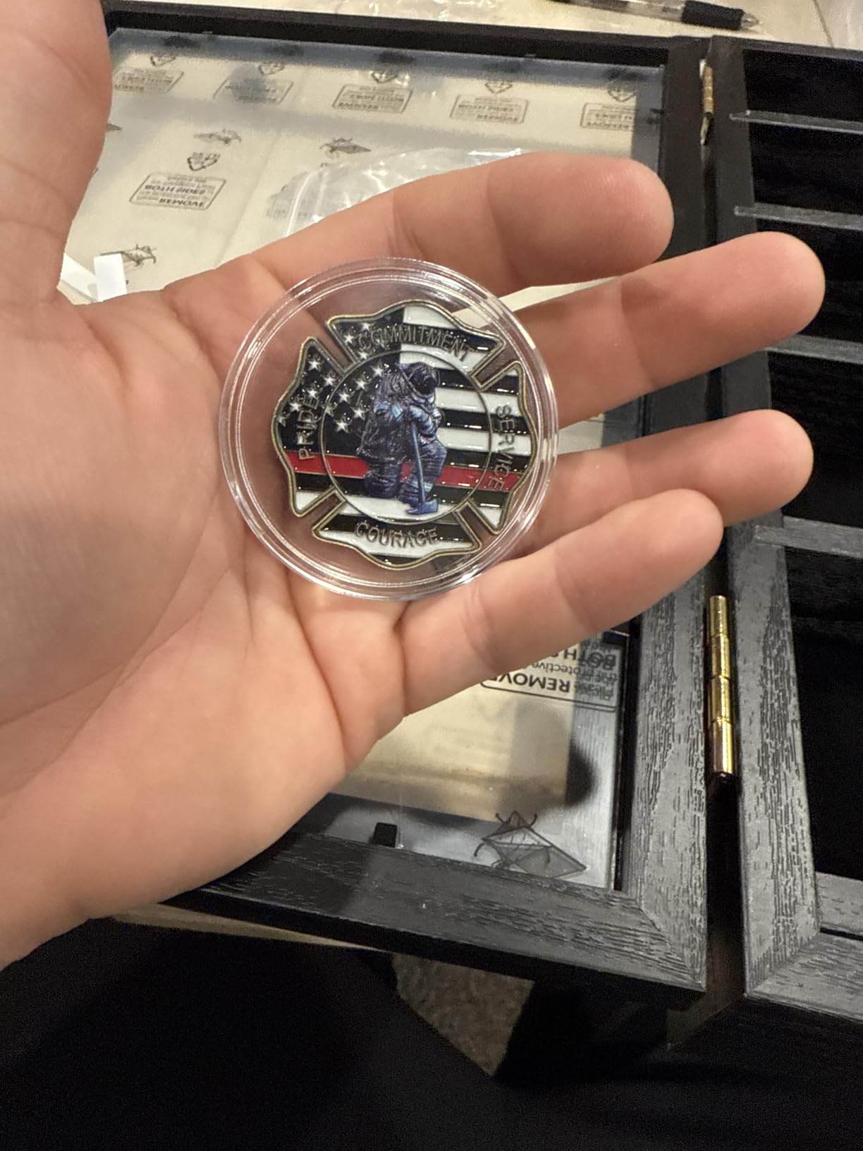 Challenge Coin Display Case, 7 Rows Lockable Military Coin Display Cabinet with UV Acrylic Door, Removable Shelves & Felt Background, Large Shadow Box customer photo 1