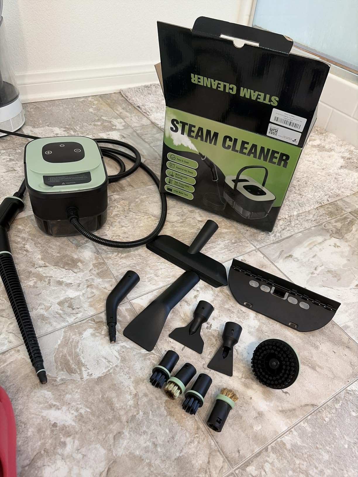 Steam Cleaner, Portable Steamer for Cleaning with 16pcs Accessories, 6-Level Adjustable, 15s Heat-Up, Handheld Steam Cleaner for Home for Tile, Grease, Dirt, Grout, Car Detailing, Green customer photo 2