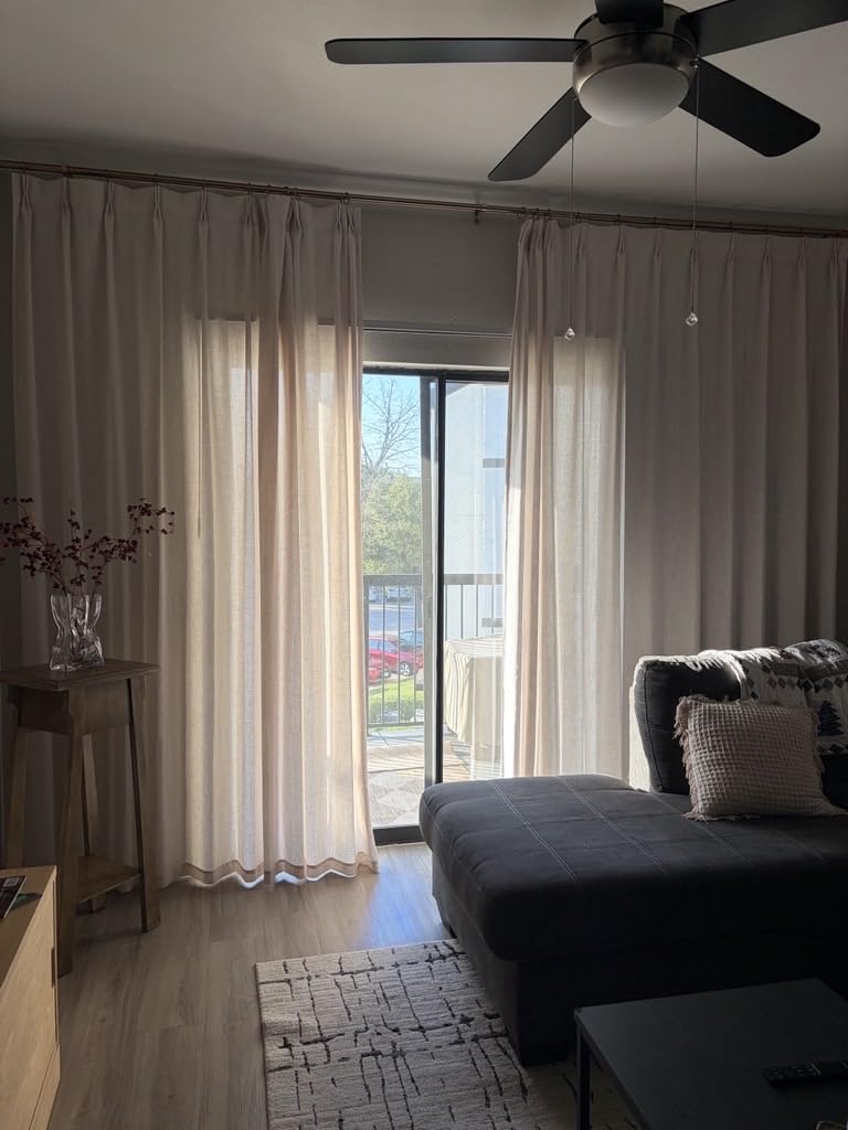 144 Inch Extra Long Beige White Light Filtering Sheer Curtains for Living Room 2 Panel Set, Memory Shape Pinch Pleat Natural Linen Floor to Ceiling Windows Drapes Privacy Elegant Curtain 12FT Length customer photo 2