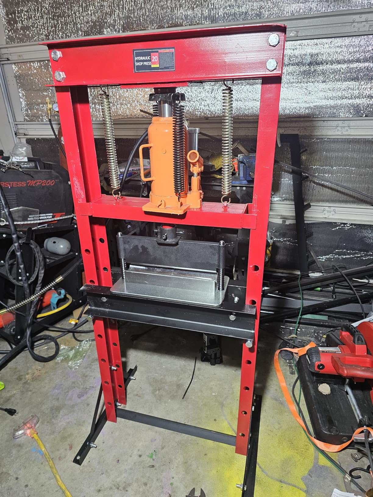 GarveeTech 20 Ton Hydraulic Press, Heavy-Duty Adjustable H-Frame Garage Floor Shop Press with Stamping Plates to Straighten Bend or Press Parts, for Straightening/Automotive Repair/Garage Use customer photo 1
