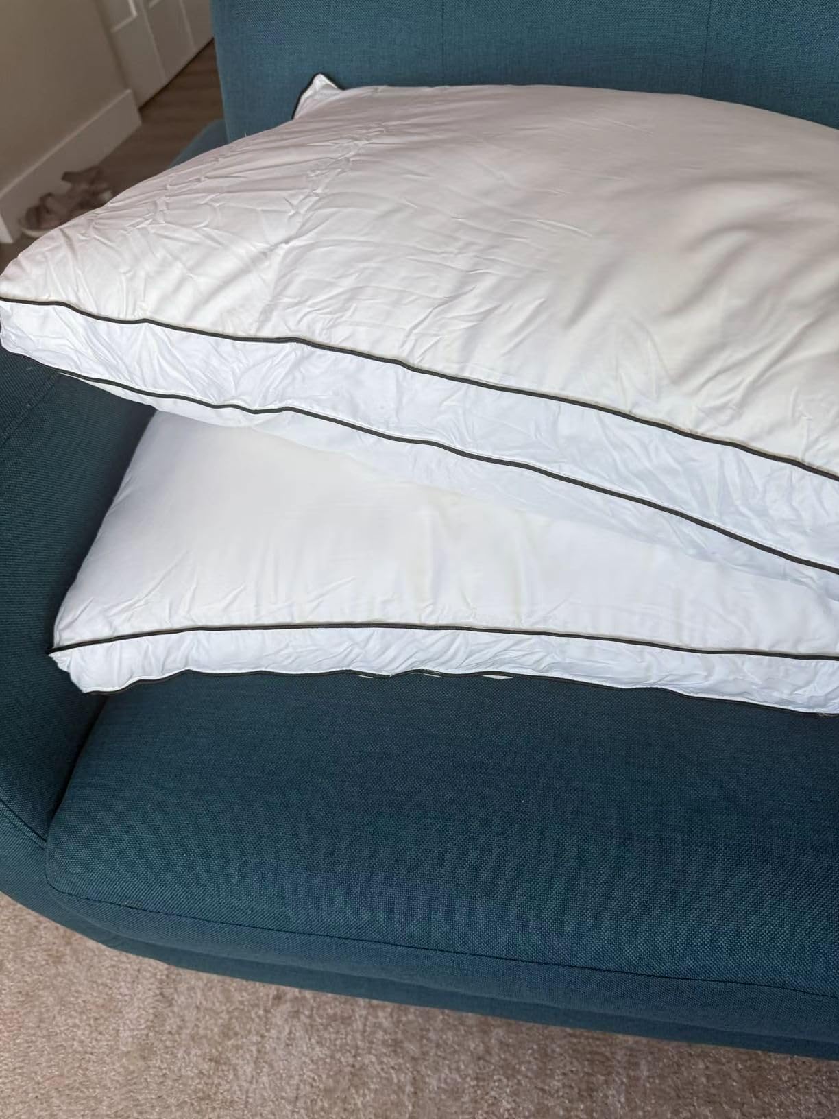RDS Certified Goose Feather & Down Pillows, 3-Chamber Gusseted Design for Balanced Neck Support, 100% Cotton Cover, Hotel Style Bed Pillow | Queen Size Set of 2 customer photo 1