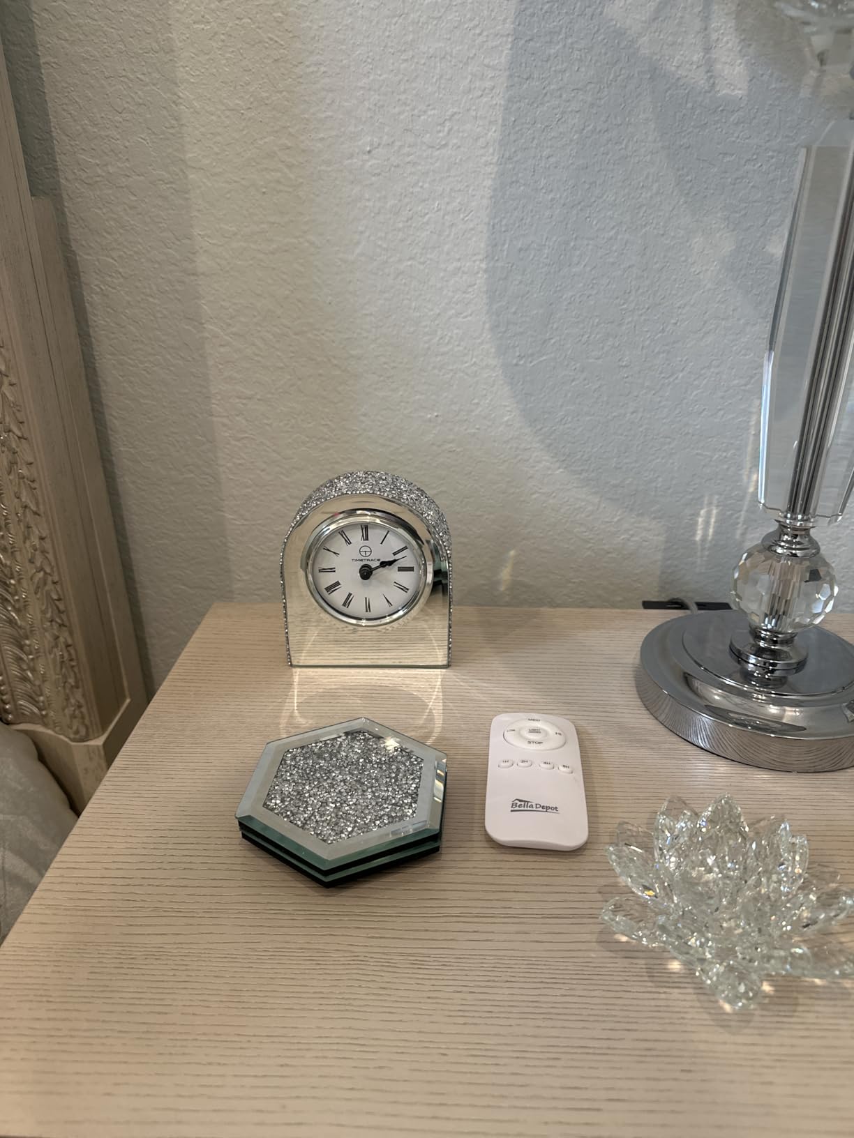 Mirror Glass Desk Table Clock with Diamond Inlay, 5.1 inches in Height, Morning Call for Desk Fireplace Living Room Home Sparkle Twinkle Bling Decor customer photo 1