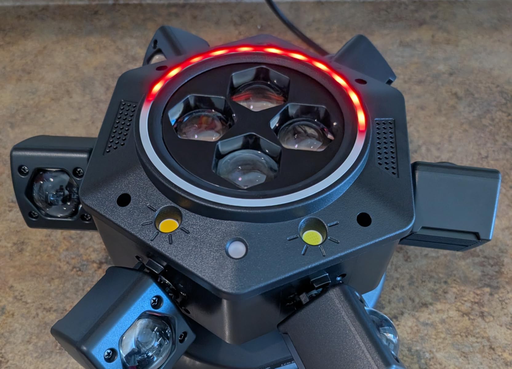 MINGJIE 6 Arm Moving Head DJ Lights, 150W RGBW LED Stage Lighting with Strobe & Bee-Eye Effect, Red/Green Starry, DMX512, Remote Control, Sound Activated, 540° Rotation for Party, Clubs, Disco (Gen II) customer photo 1