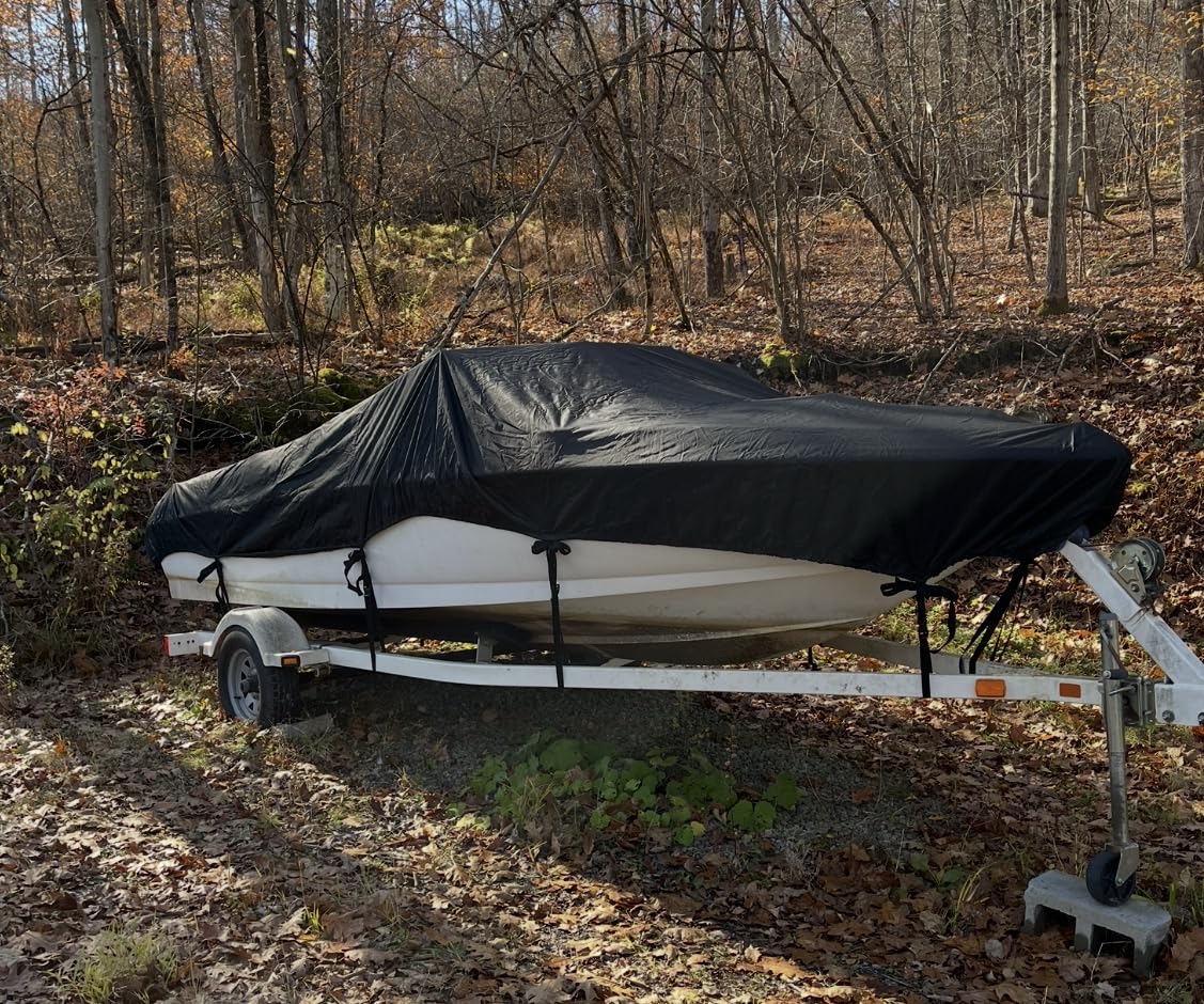 Waterproof 1200D PU Boat Cover, Heavy Duty 23'- 24' Marine Grade Trailerable Polyester Canvas, Fits 23-24ft V-Hull, Runabout, Fishing Boat, Pro-Style Bass Boat customer photo 2