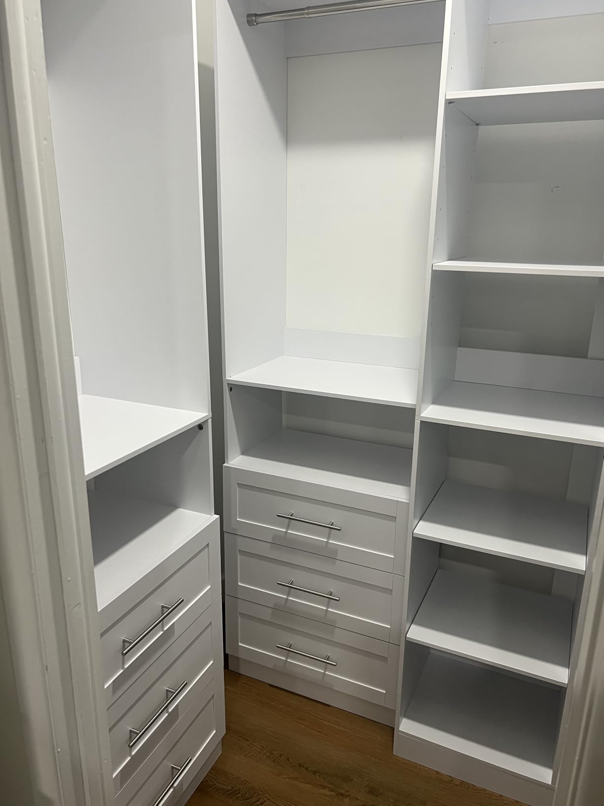 Closet System with 3 Drawers, Corner Closet Organizer Systems with 7 Shelves & 5 Hanging Rods L-Shaped Walk in Closet Freestanding Corner Tower Modular Storage System 2 Sets 1400+ Lbs Capacity White customer photo 1